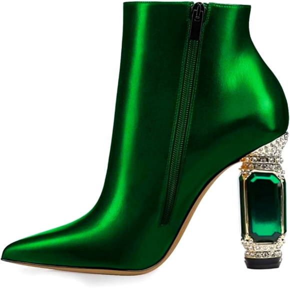 Beautiful Green Bejeweled Heel Ankle Boots - Picture 3 of 5